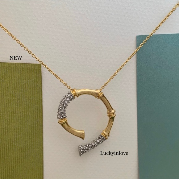 Alexis Bittar Jewelry - ALEXIS BITTAR • Gold & Silver Crystal Horseshoe Bamboo Pendant Necklace
